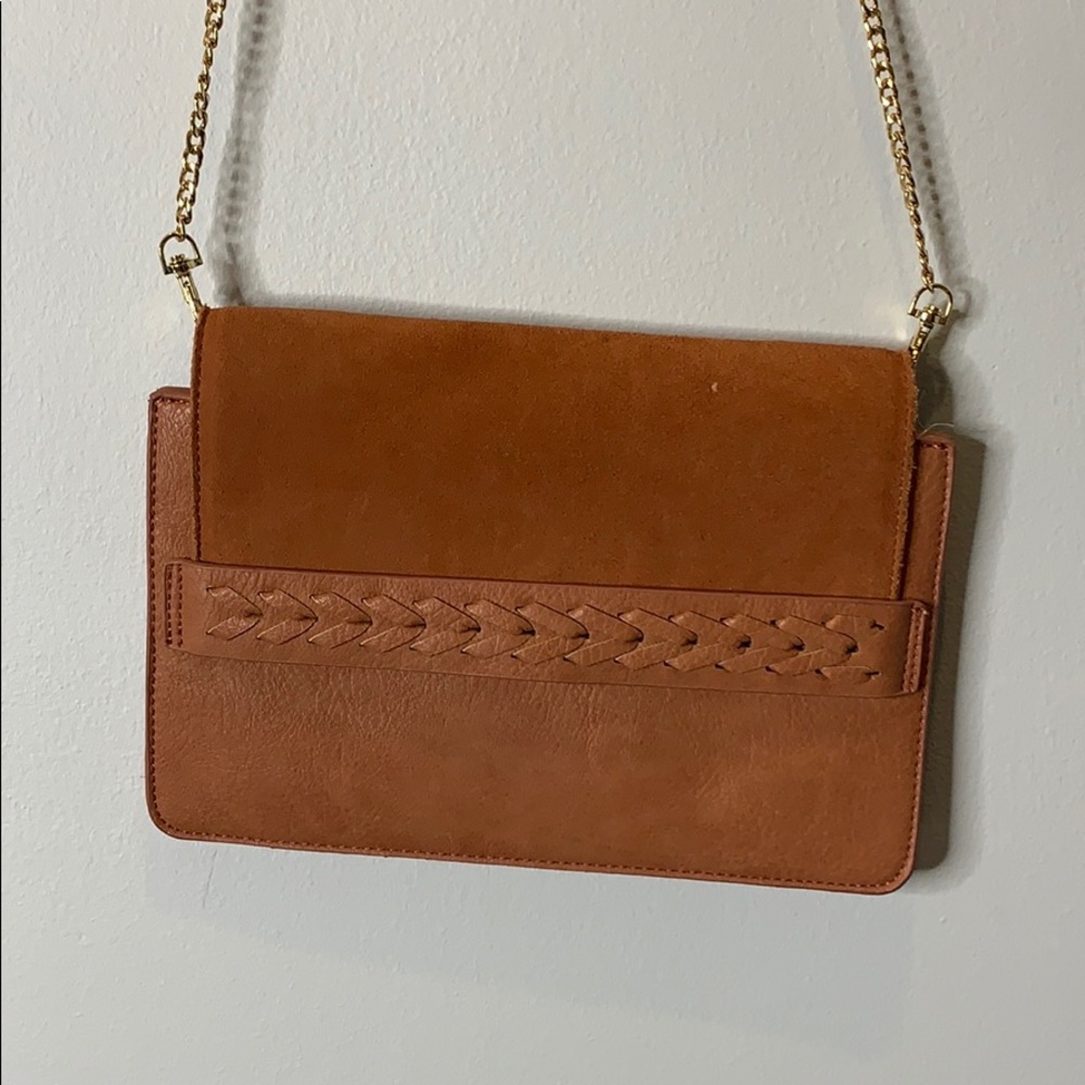BURNT ORANGE LEATHER TEXTURE AND SUEDE PURSE